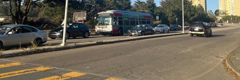 view of Winston Drive from southeast corner of Lake Merced Blvd