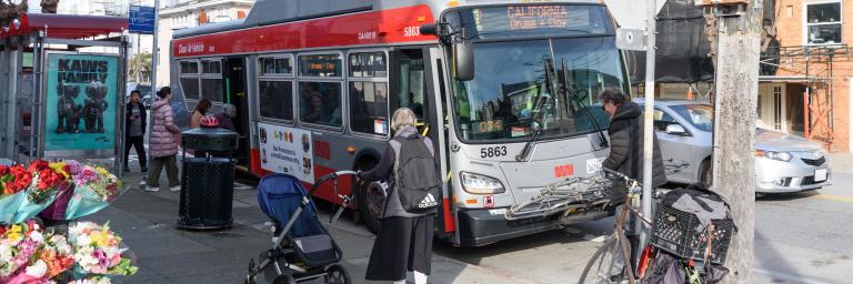People loading onto a 1 California coach