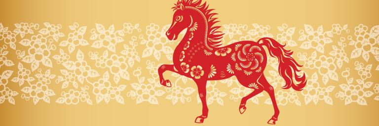 Celebratory art for Lunar New Year featuring a horse
