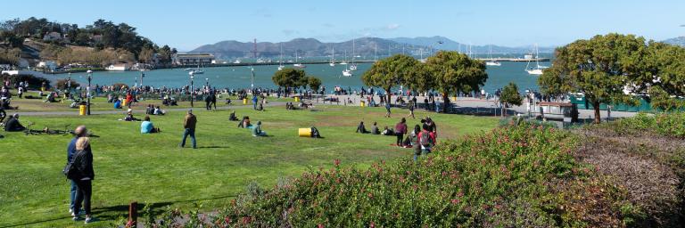 People around Aquatic Park enjoying a sunny day