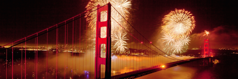 Fireworks and the Golden Gate Bridge