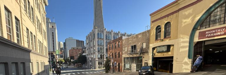 Sansome Street with a view of the Transamerica building