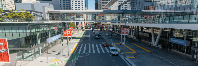 Howard Street between 3rd and 4th streets surrounded by Moscone Center