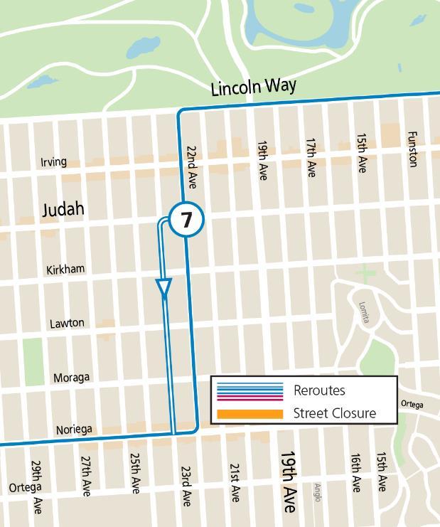 Map of 7 Haight/Noriega reroute during Sunset Night Market event, Aug. 30, 2024