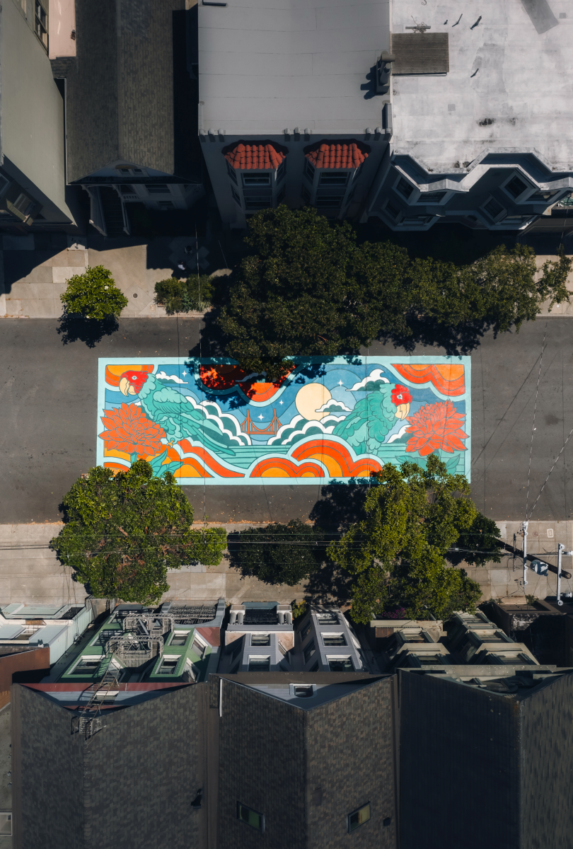 Birds-eye view of Lyon Street mural