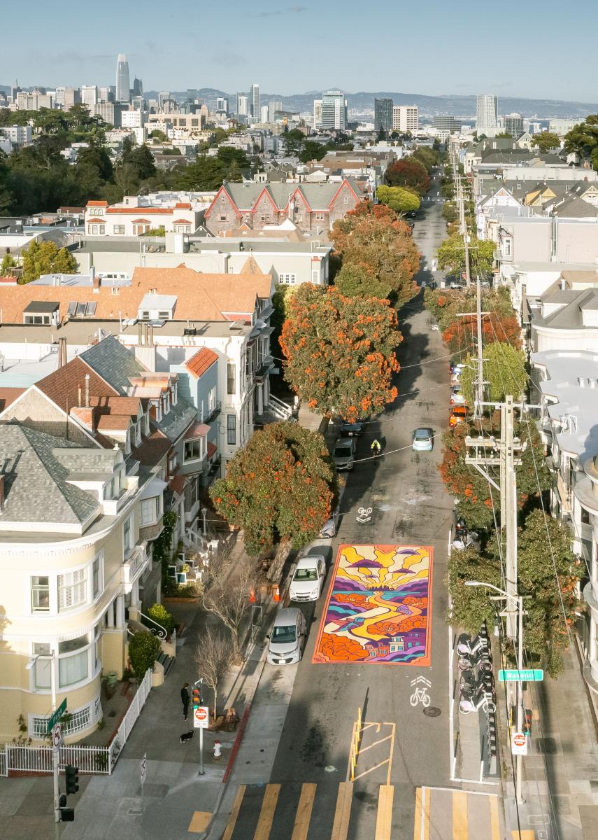Birds-eye view of Page Street mural 