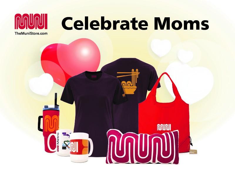 A pillow, mugs, shirts and a tote bag with hearts in the background.