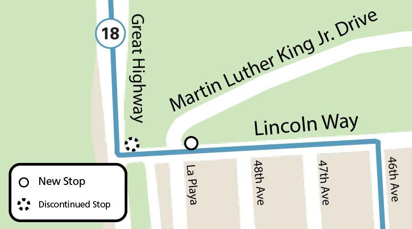 Map showing stop relocation for the 18 46th Avenue Route