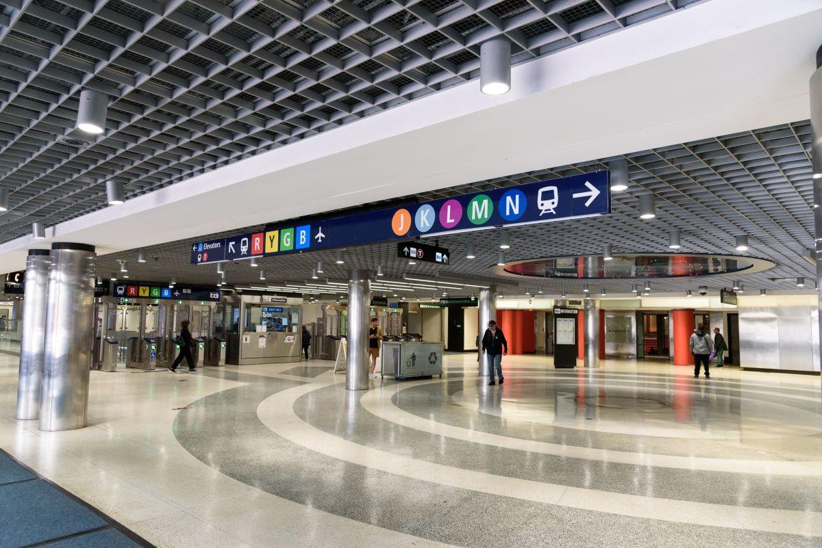 Photo of new wayfinding signs that were tested at Powell Station as part of the Regional Mapping and Wayfinding Project.