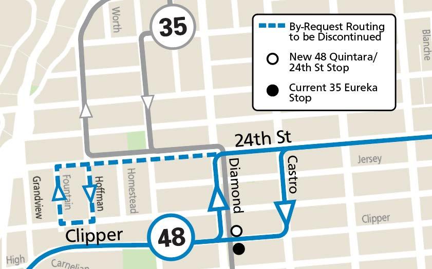 Map showing discontinuation the by-request Hoffman Loop on the 48 Route