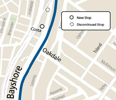 Map showing stop relocation of 228 Bayshore Blvd for the outbound 9 San Bruno and 90 San Bruno Owl
