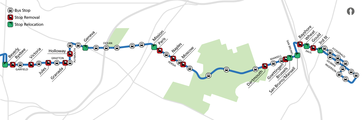 A map shows the proposed stop moves for the 29 Sunset project, which are described in the following text.
