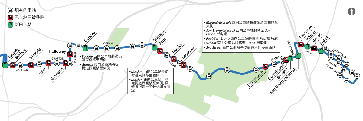 29 Sunset - Chinese - Other Changes - Notes - Web A map shows the proposed stop moves for the 29 Sunset project, which are described in the following text.
