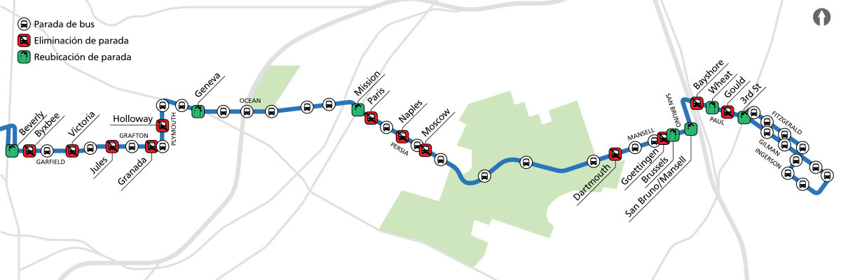 A map shows the proposed stop moves for the 29 Sunset project, which are described in the following text.