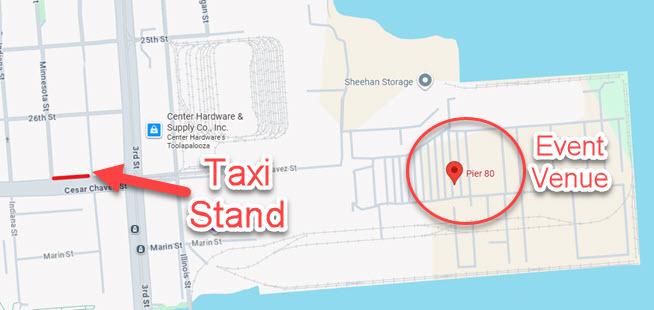 Map of taxi stand at Cesar Chavez St., north side, between Minnesota St. and Tennessee St. 