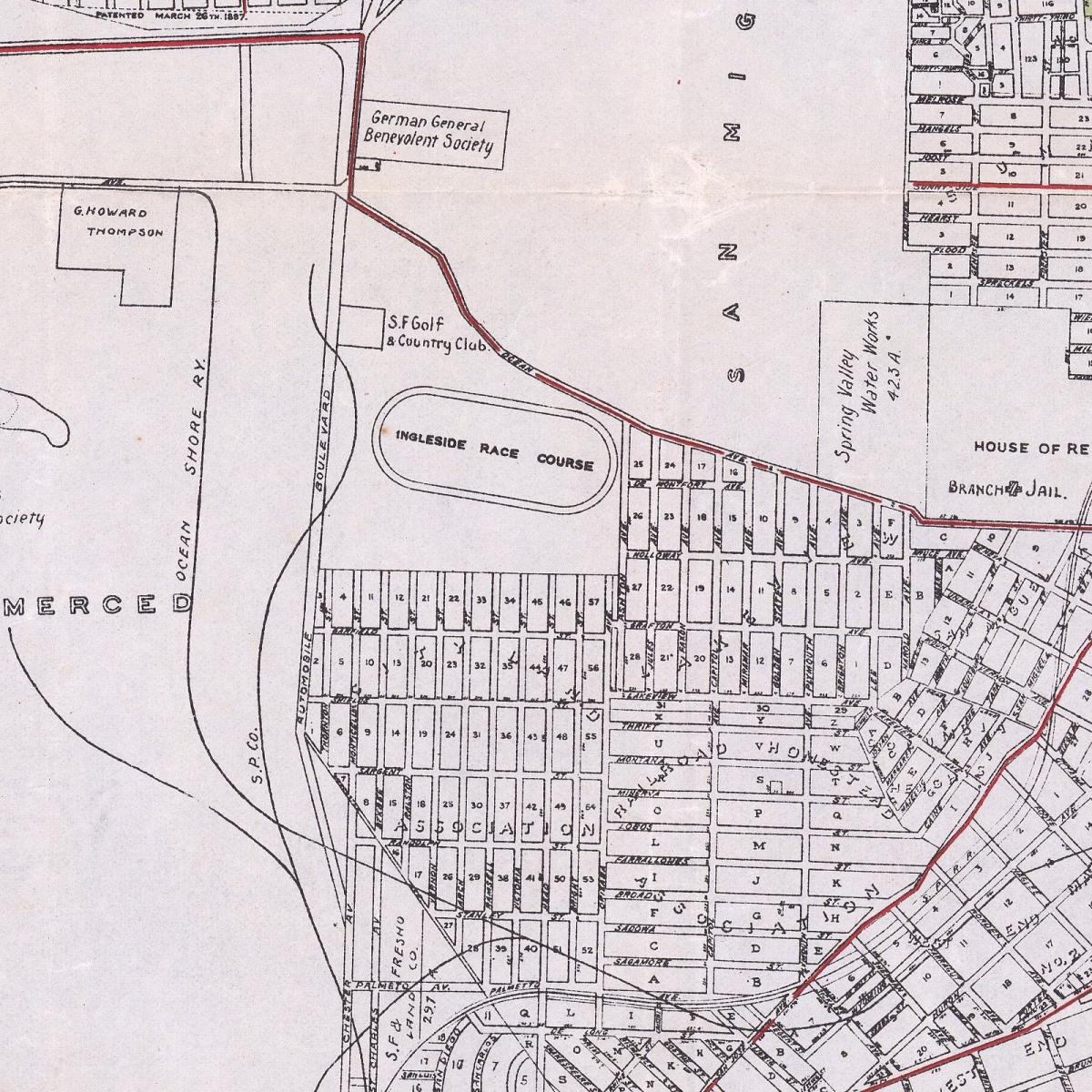 Map from 1910 illustrating the area surrounding what is now the M line.