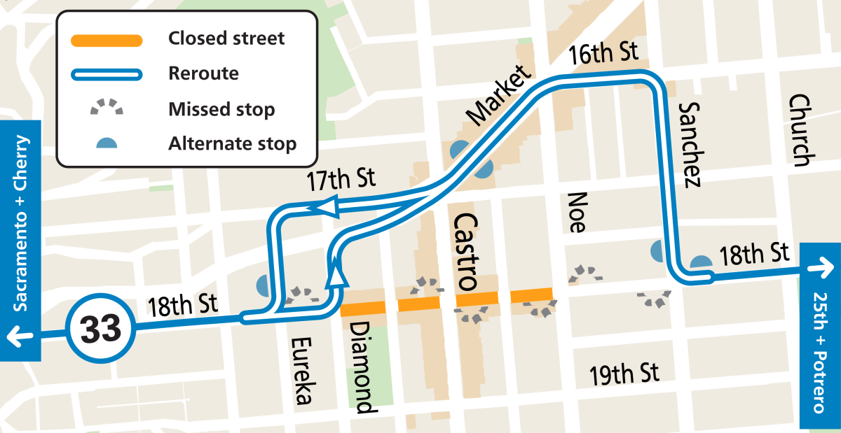 Castro Night Market Event Reroute Map