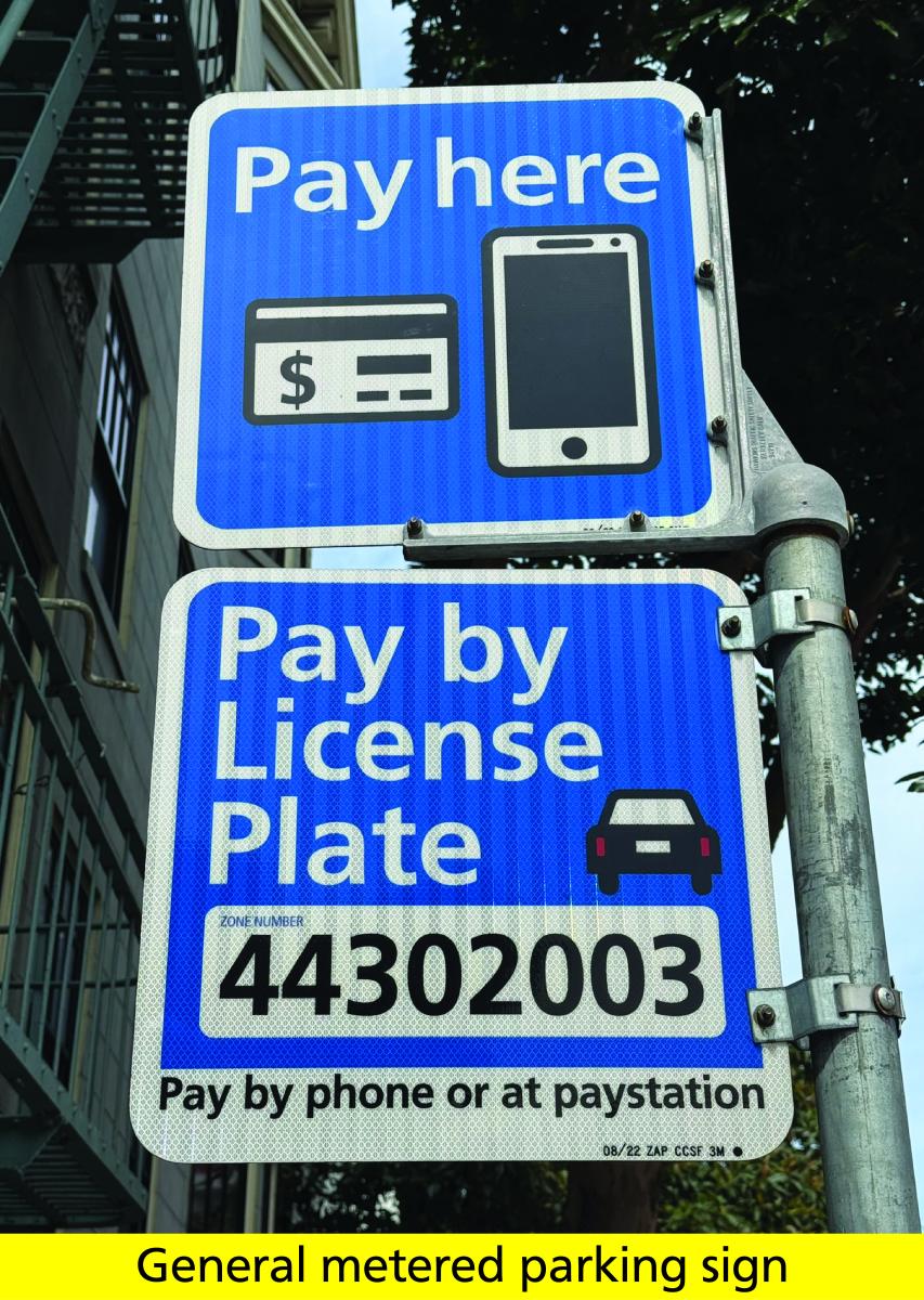 General metered parking sign General metered parking does not have the permit area exception at the bottom of the sign