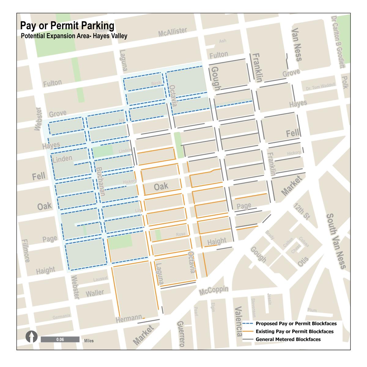 Pay or Permit Parking Expansion- Hayes Valley Extended Map of pay or Permit Parking potential expansion area in Hayes Valley