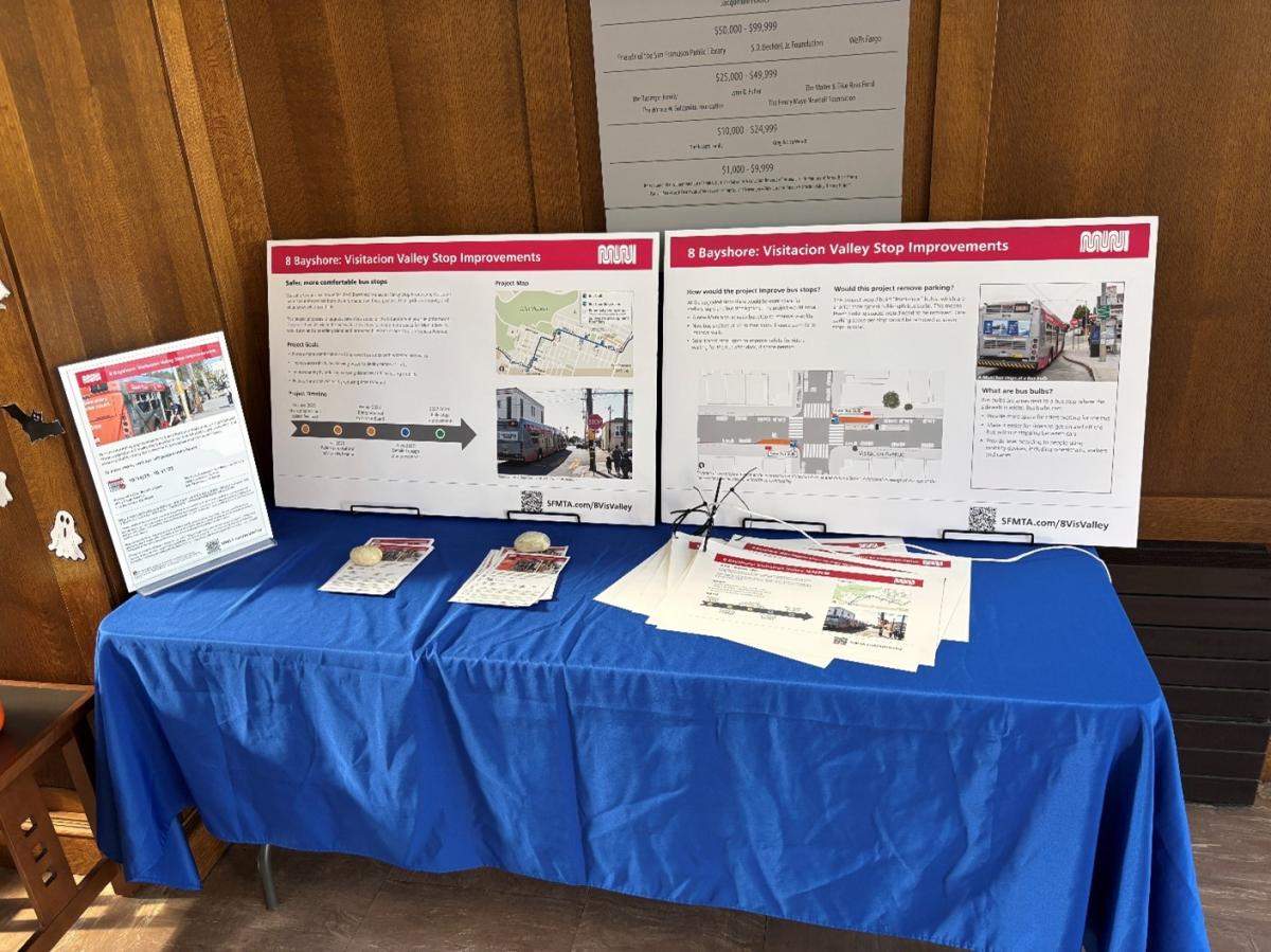 Boards and other collateral at a self-guided open house for the 8 Bayshore stop upgrades.