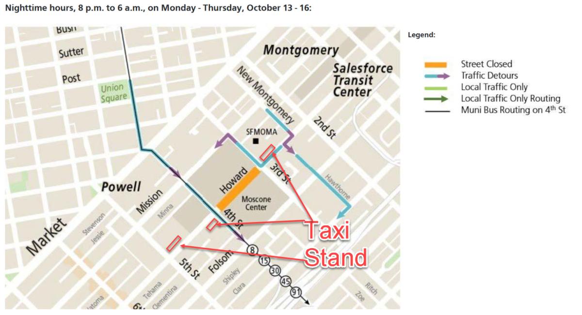 Dreamforce 2025 street closed and taxi stands - day time