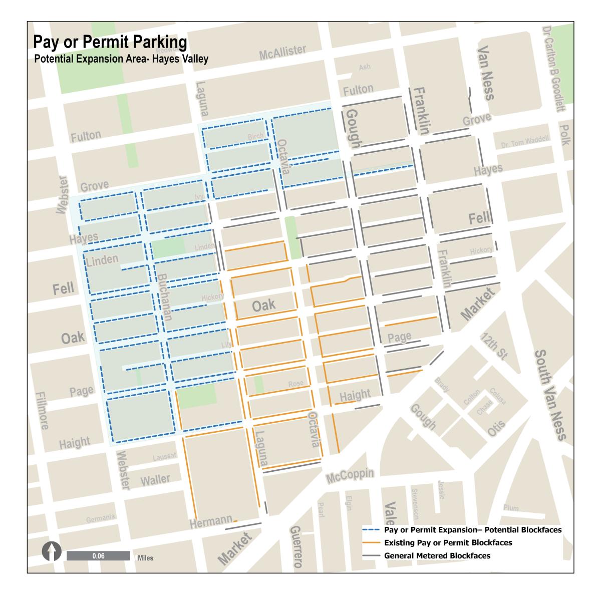 Map of Pay or Permit Parking Potential Expansion Area in Hayes Valley
