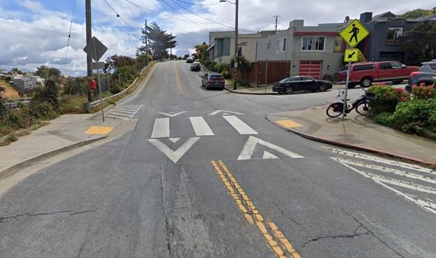 Close-up of speed tables - flat-topped, raised sections designed to reduce speeds.