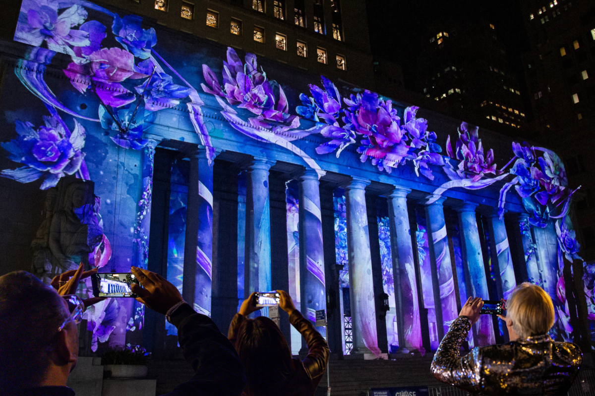 Let's Glow event - Projection art on Pacific Exchange building