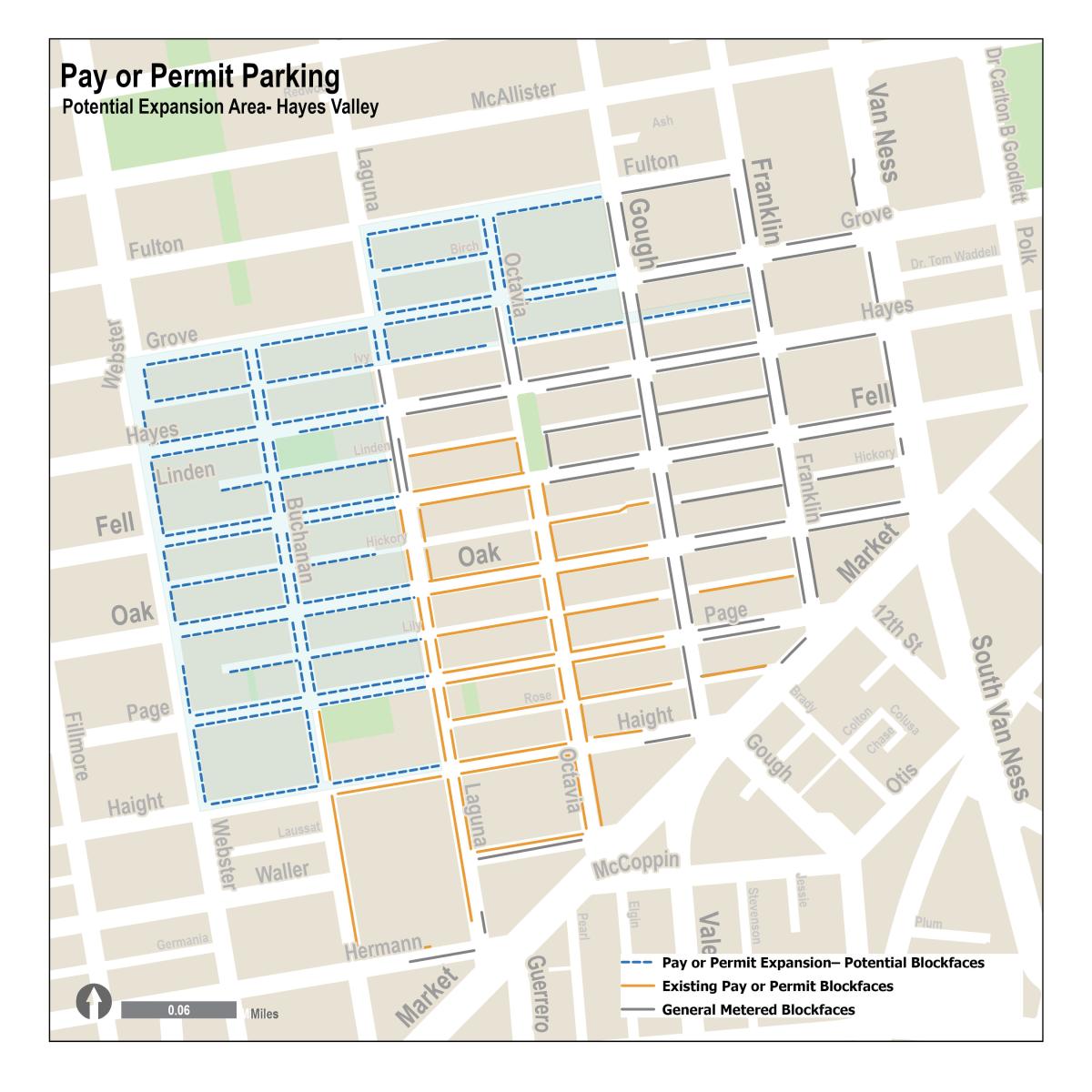Map of Pay or Permit Parking Potential Expansion Area in Hayes Valley