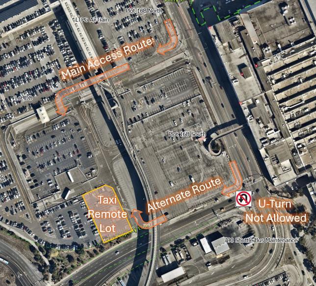 Map of SFO taxi remote lot access