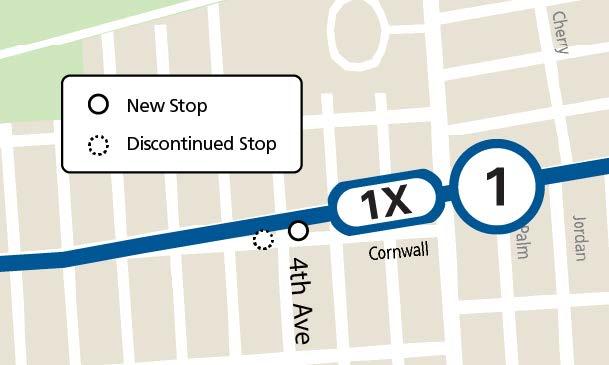 Map showing 1/1X stop relocation effective 2/14/26