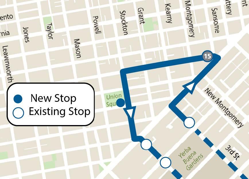 Map showing stop changes for the 15 Bayview Hunters Point Express