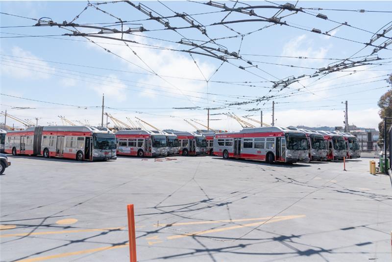 View of Potrero Yard with several coaches parked. 