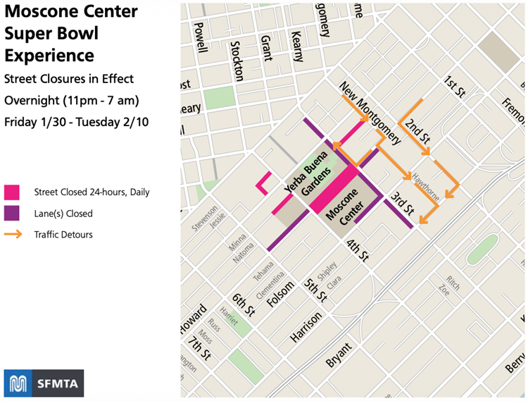 Moscone Center Super Bowl street closure