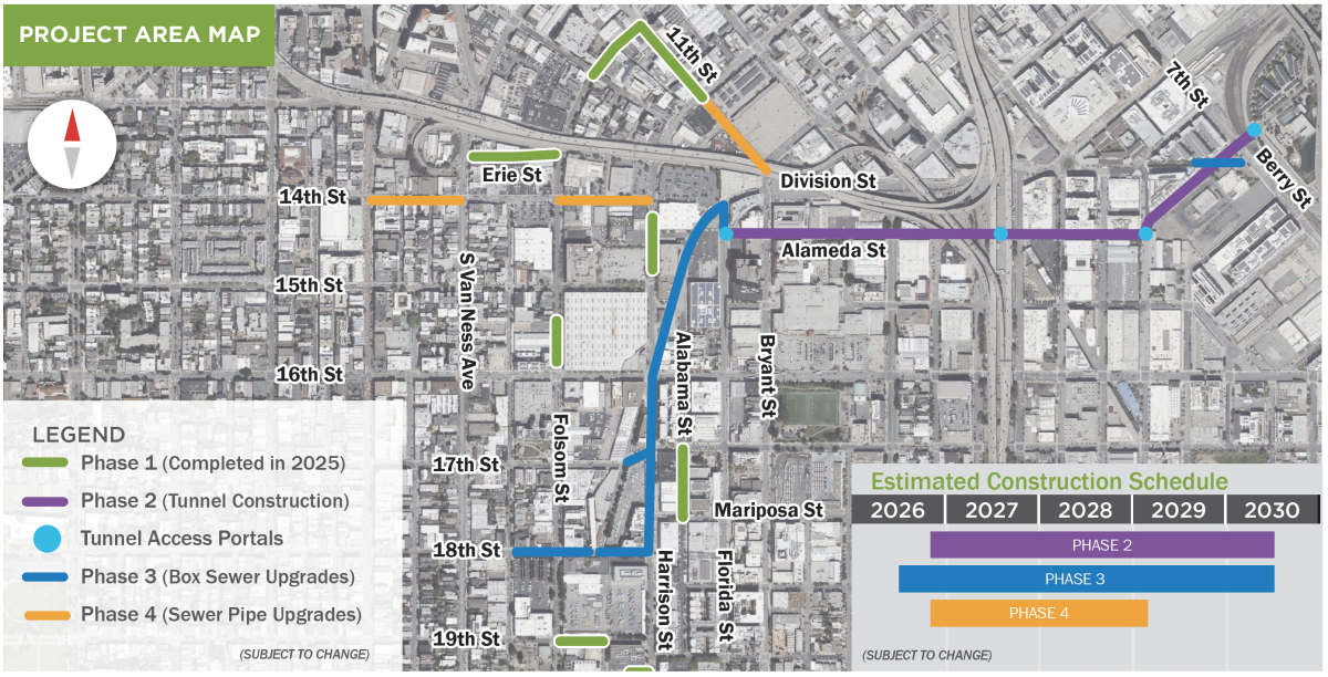 Map and estimated schedule of the PUC Folsom Area Stormwater Improvement Project.