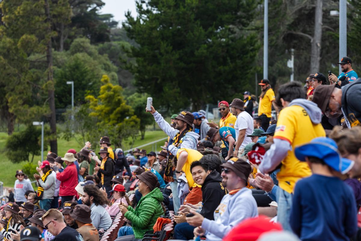 Soccer fans in the stands at a San Francisco City FC game.