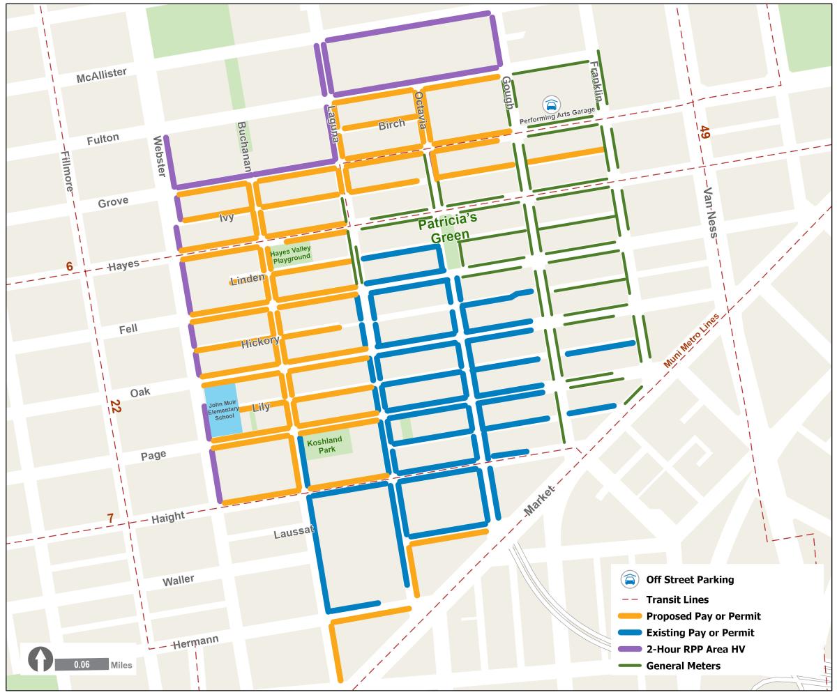 Map of Pay or Permit Parking Potential Expansion Blcokfaces in Hayes Valley