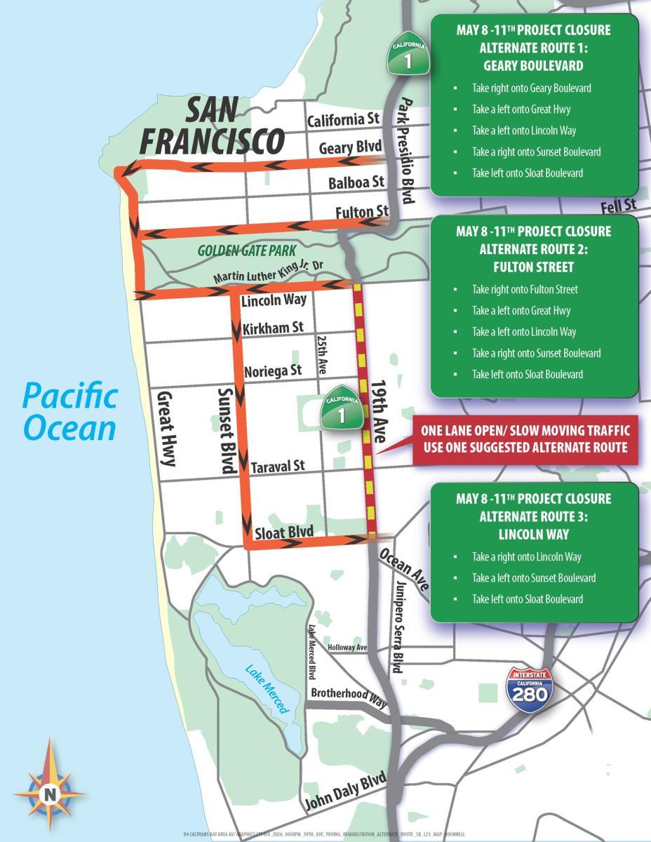Weekend Repaving of 19th Avenue map