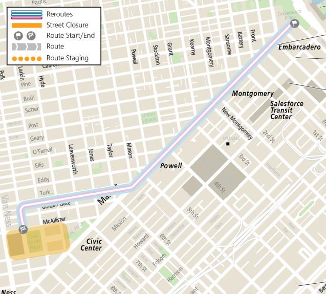 Map showing the Trans Ally March route along Market Street