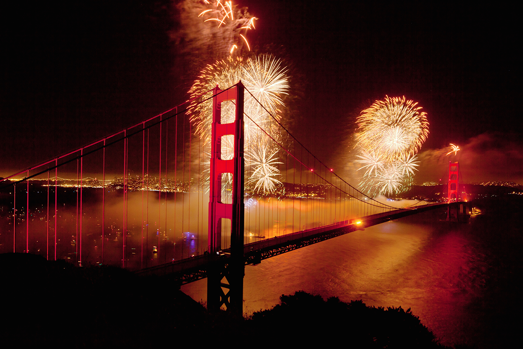 Golden Gate Bridge and Fireworks