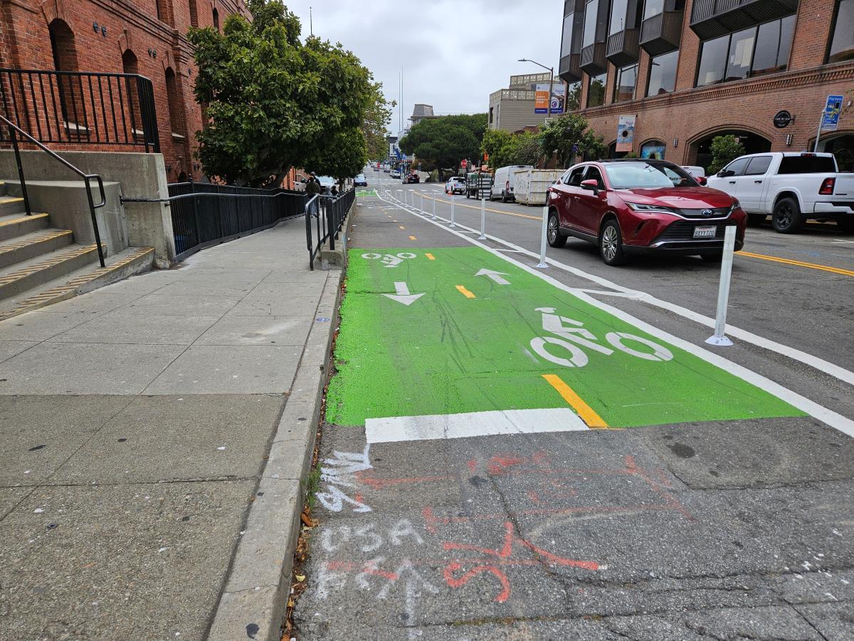 new bike lane on Beach Street at Hyde Street facing east