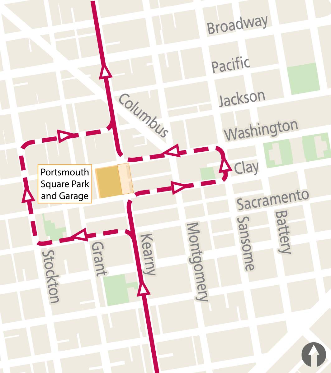 Kearny Street full closure traffic detour map