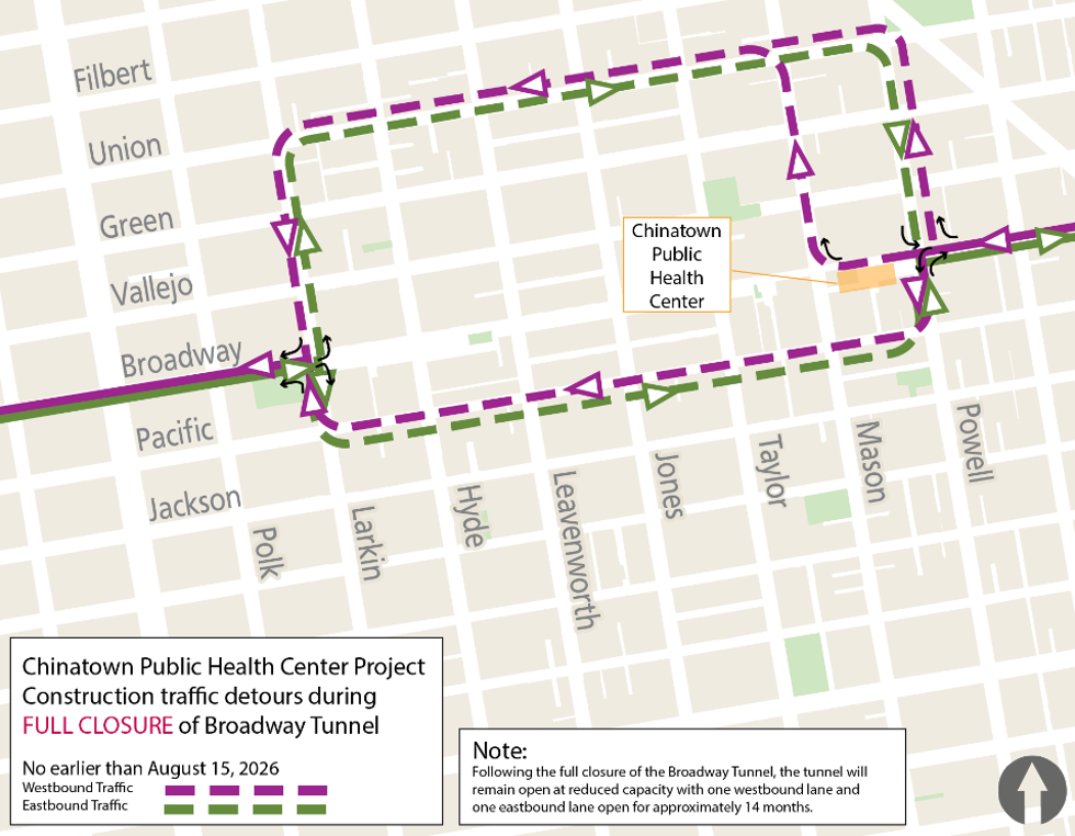Map: Broadway Tunnel full closure traffic detour plan