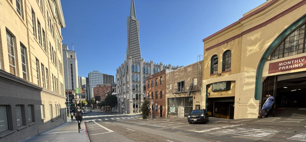 Sansome Street with a view of the Transamerica building