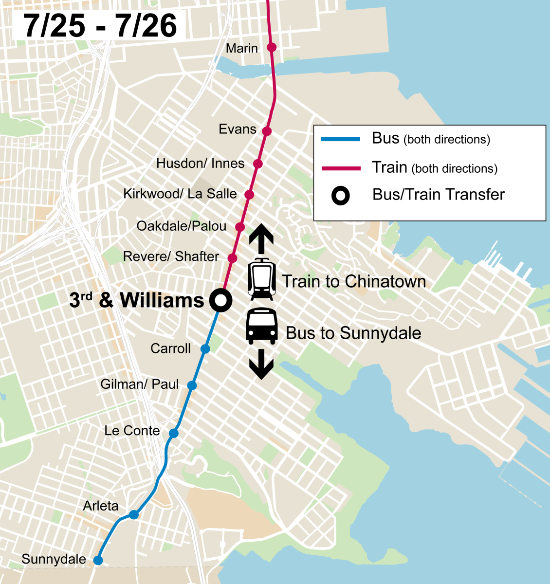 Map of July 25 & 26 T Bus Motorization