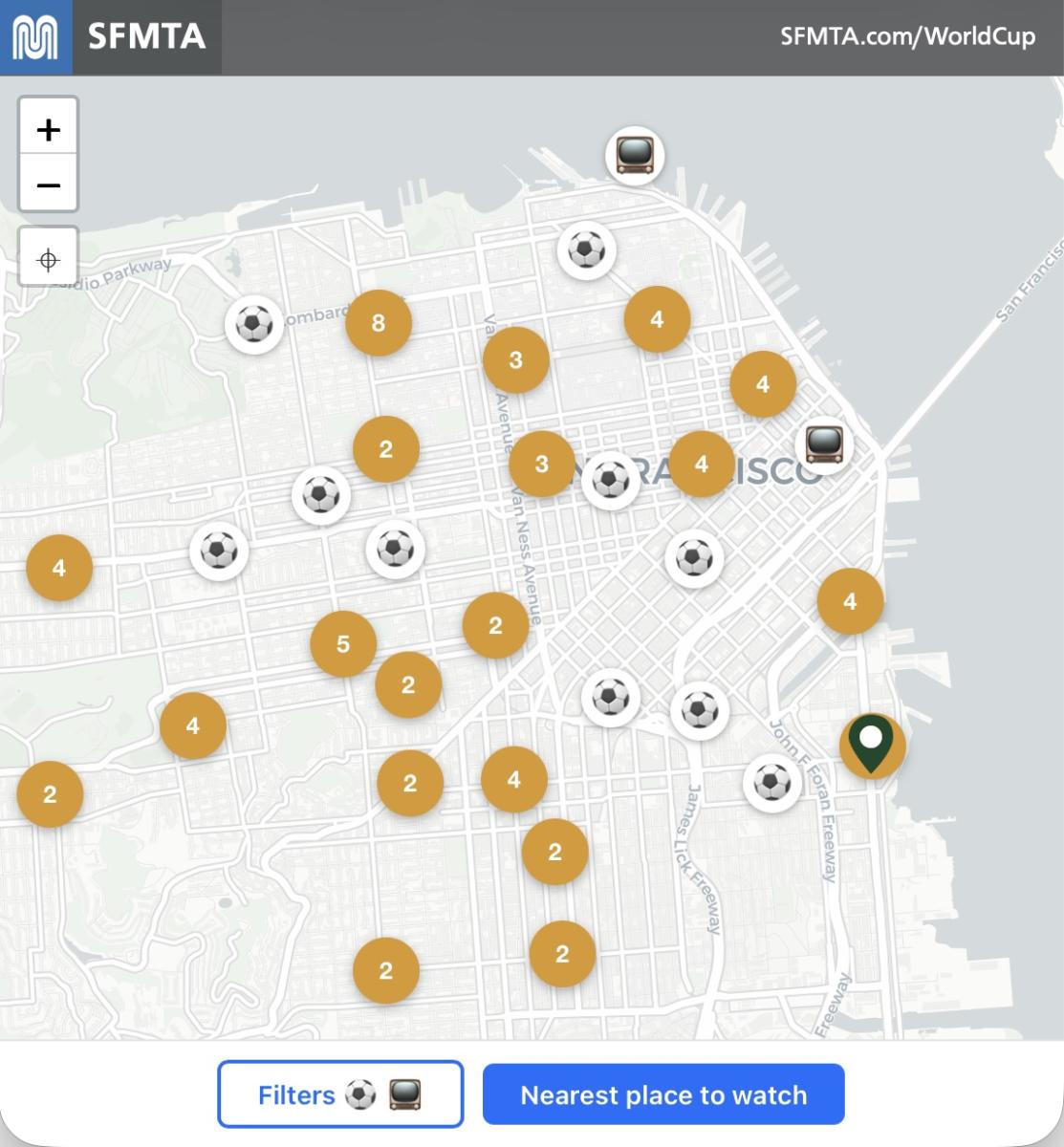 Funmap showing official watch parties and venues hosting activities