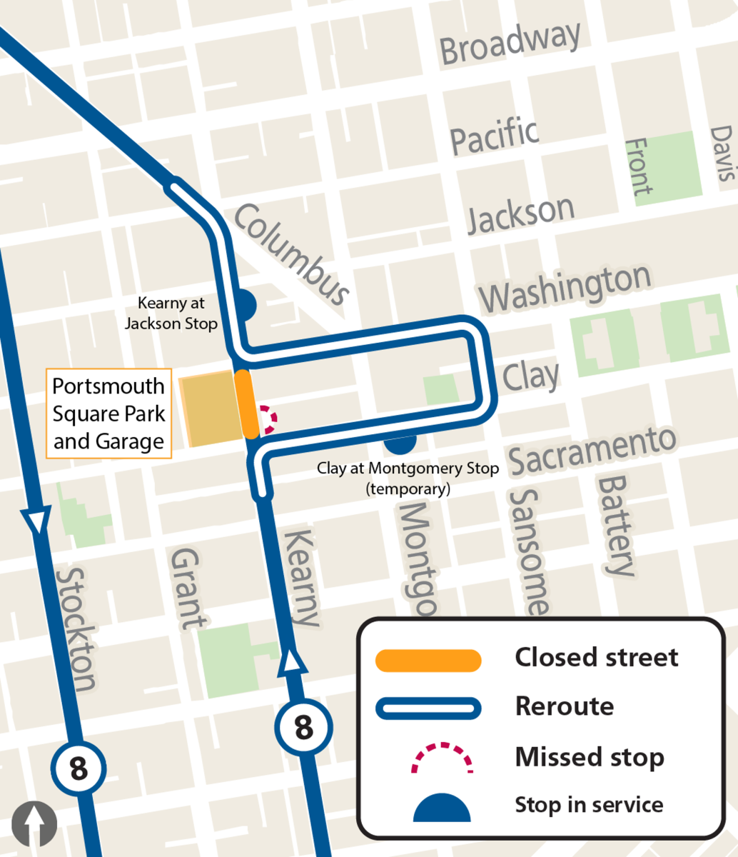 Kearny Street full closure 8 Bayshore reroute plan