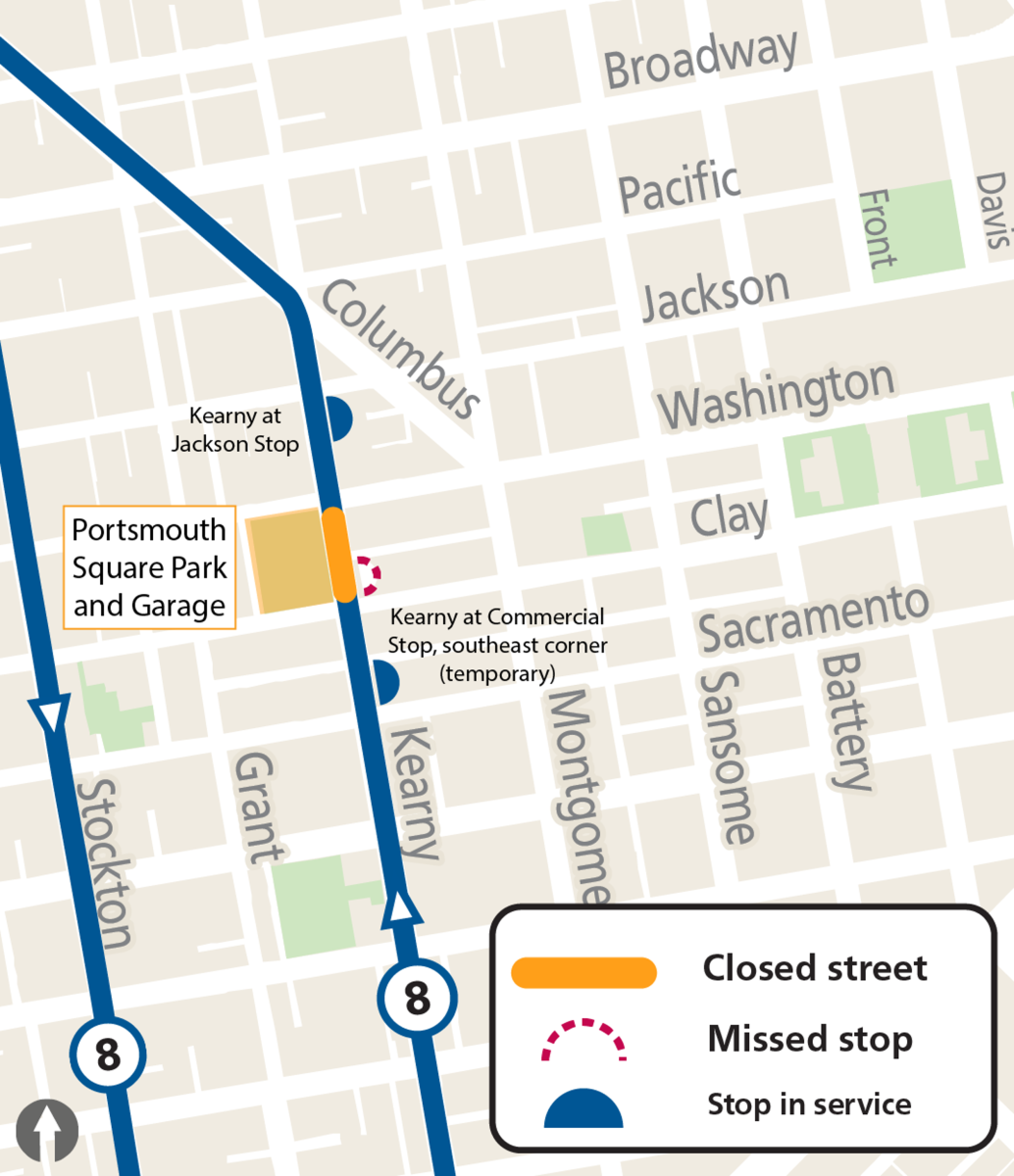 Kearny Street full closure 8/8AX/8BX Bayshore stop changes