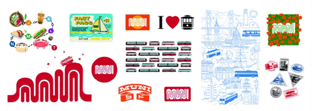 A picture with several Muni-themed designs that are featured at the Uniqlo clothing shop.
