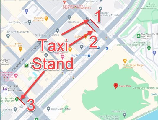Map of Taxi Stand Locations at Oracle Park